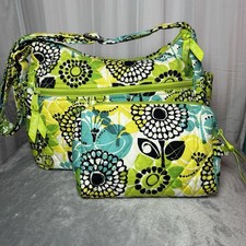 Vera Bradley Quilted Floral Shoulder Bag  Matching Makeup Case Set - Green/Teal