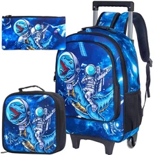 Rolling Backpack for Boys, Kids Roller Wheels School Bookbag with Lunch Bag, ...