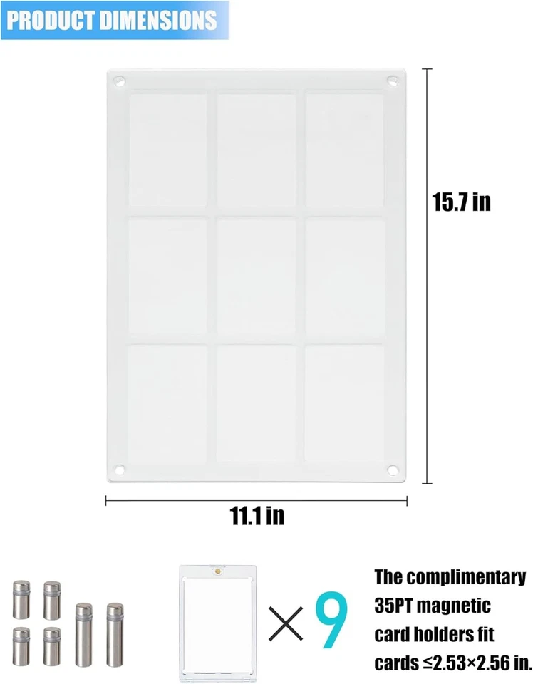 Trading Card Display Case 9 TCG Acrylic Sport Frame + One Touch Magnetic Holders - Image 3 of 4