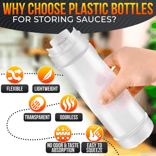6er Set Gewürz-Quetschflaschen für Saucen 16 Unzen - selbstschließendes Ventil einfach - Bild 3 von 9