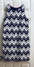 Eliza J Navy/White Chevron Sheath Dress Sleeveless Round Neck Lined Zip 14