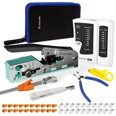 Netzwerk Werkzeug Set, RJ45 Crimpzange mit 20 x RJ45 Stecker Cat6a Pass Throu...