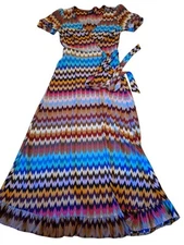 Boho Maxi Chevron Wrap Dress Size 6 Reclaimed Vintage 