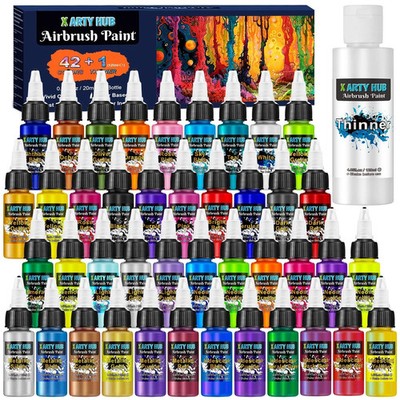 X ARTY HUB Airbrush Paint - 42 Colors with 4.05 Fl Oz Thinner, Iridescent, Ne...