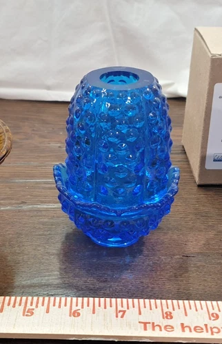 Fenton Art Glass Cobalt Blue Hobnail 2-Piece Fairy Lamp, very good condition