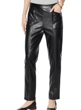 NWT Women’s H Halston Black Faux Leather Seamed Pull-On Pants Medium M Free Ship