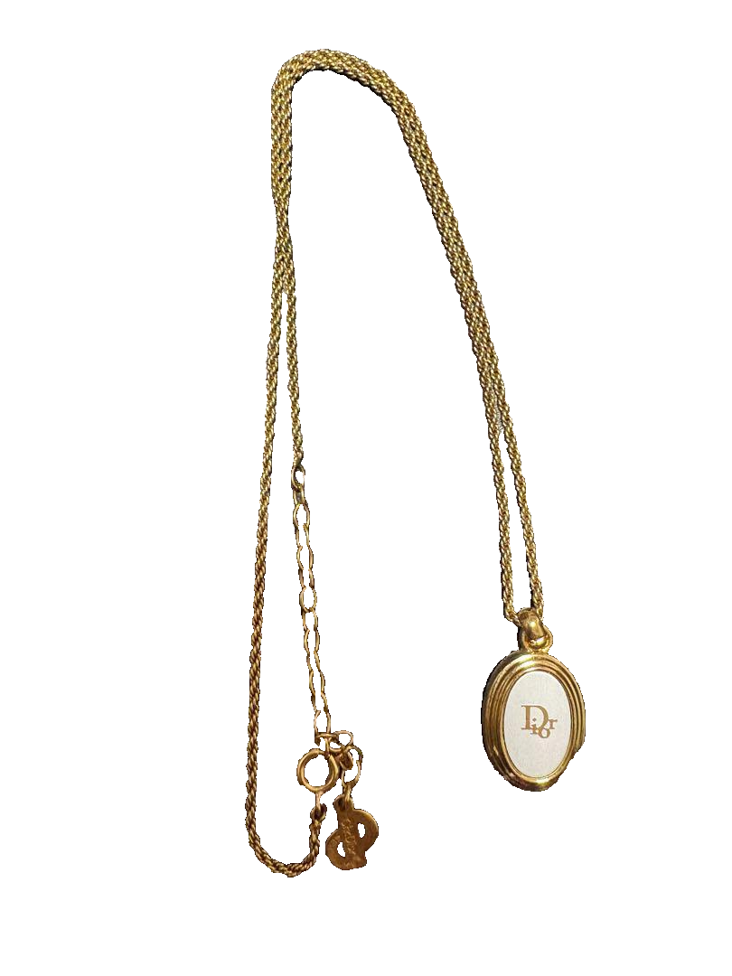 Vintage Christian Dior gold metal logo necklace pendant gift from Japan