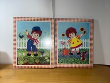 VTG Raggedy Ann  Andy Wall Hanging Pictures cork Back AS IS