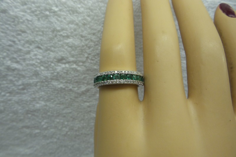 Stunning Solid 18kt Eternity Band, Fine Genuine Emeralds and Diamonds