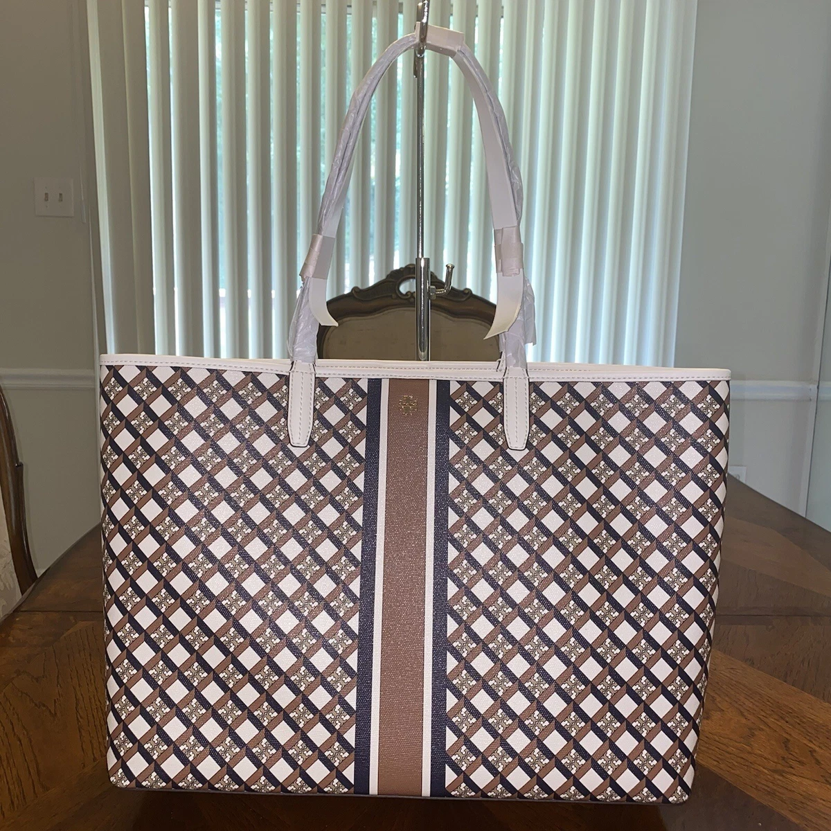 NWT Tory Burch Geo Logo Tote Ivory Neutral | eBay