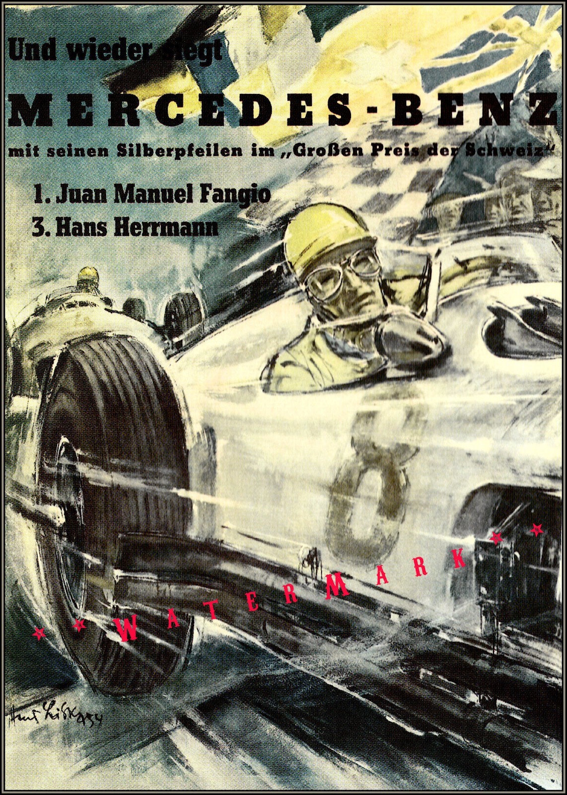 Big Prize 1954  Mercedes Grosser Preis Vintage Poster Print German Car Racing