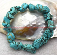 Chunky Natural 10-14mm Blue Turquoise Gems Nugget Beads Stretch Bracelet 7.5"