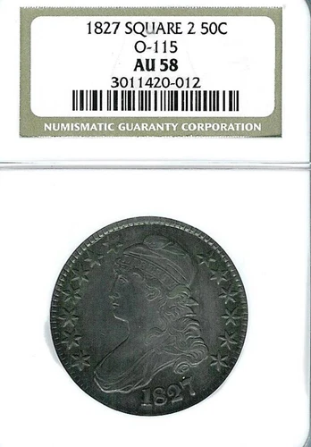 1827  Square Base 2 Capped Bust Half Dollar : NGC AU58  Overton 115