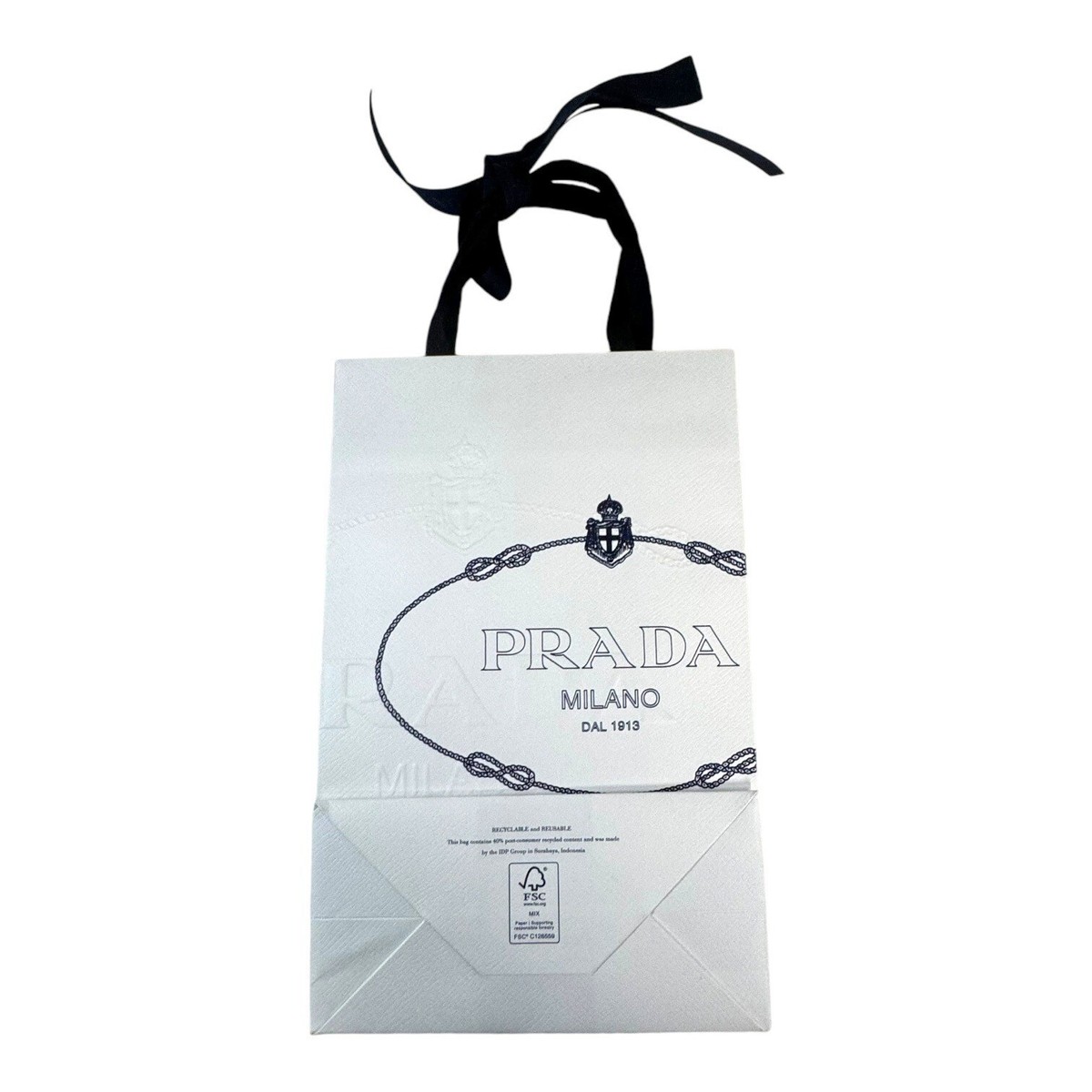 Prada Milano White Paper Gift Bag With Ribbon Handles Authentic