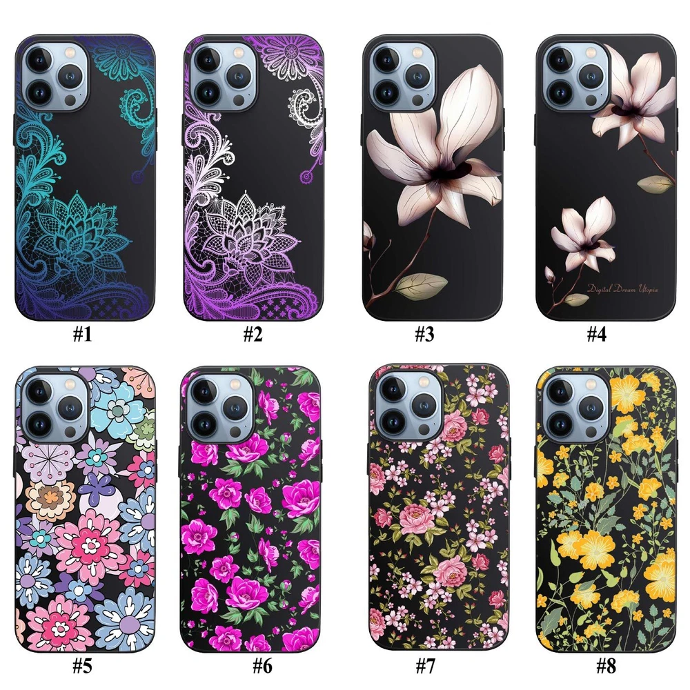Phone Case For Apple iPhone 14 Pro Max 13 12 15 Flower Lace Protective TPU Cover