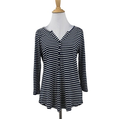 Old Navy Stripe Shirt Womens S Small Navy White Boho Placket Quarter Sleeve Top