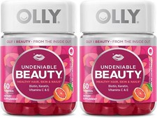 OLLY Undeniable Beauty Gummy, Supplement for Hair, Skin, Nails Grapefruit 120 Ct
