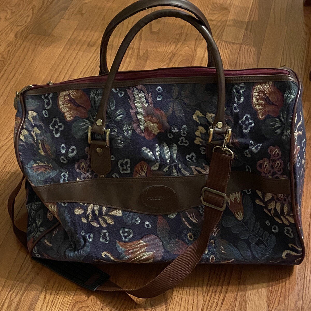 Sorrento Vintage Carry-All Carry-On Floral Tapestry Luggage Overnight Tote  Bag