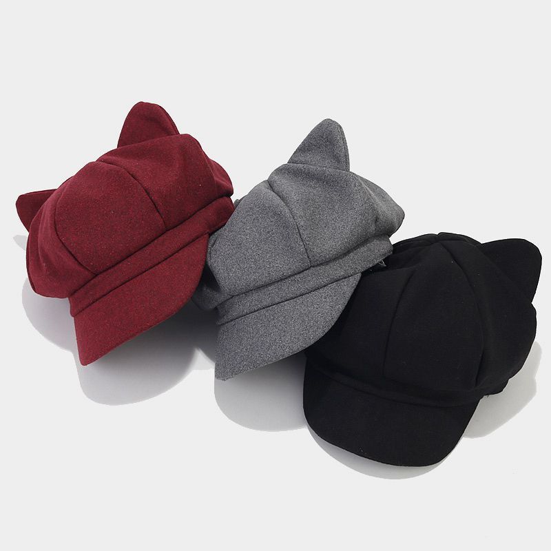8555 Beret Cat Ears Wool Women French Cap Warm Painter Fashion Runway Vintage Warm Painter Fashion Runway Vintage Wear Kids Cat Ears Beret  main image 3