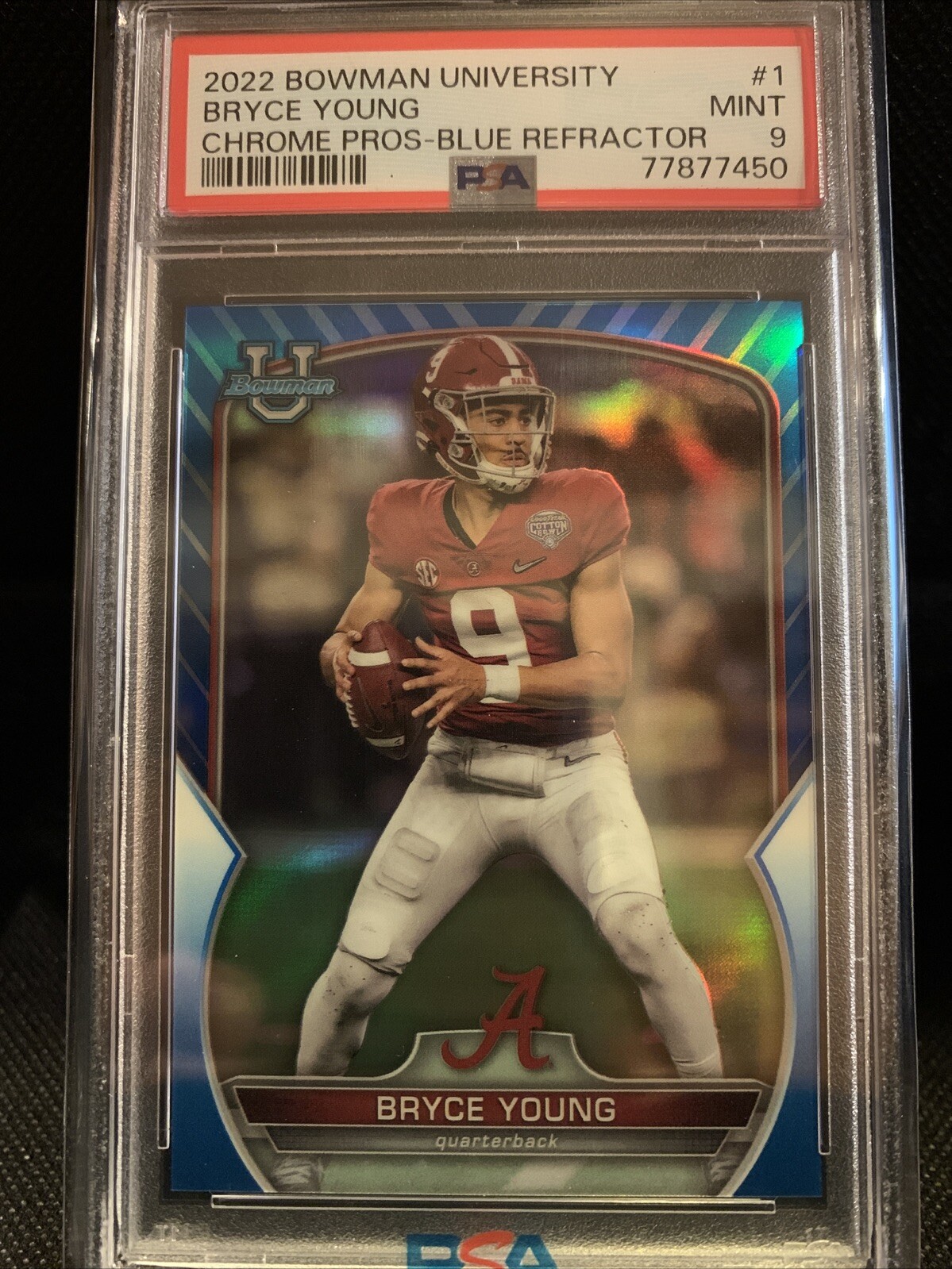 2022 Bowman University Bryce Young #1 Chrome Pros-blue Refractor PSA 9 /199