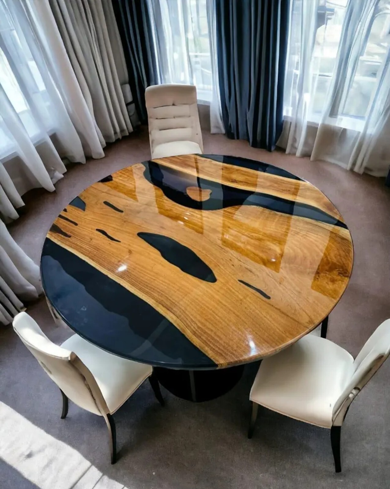 30 Inch Blue Epoxy Resin Live Edge Acacia Wood Coffee Table Handmade
