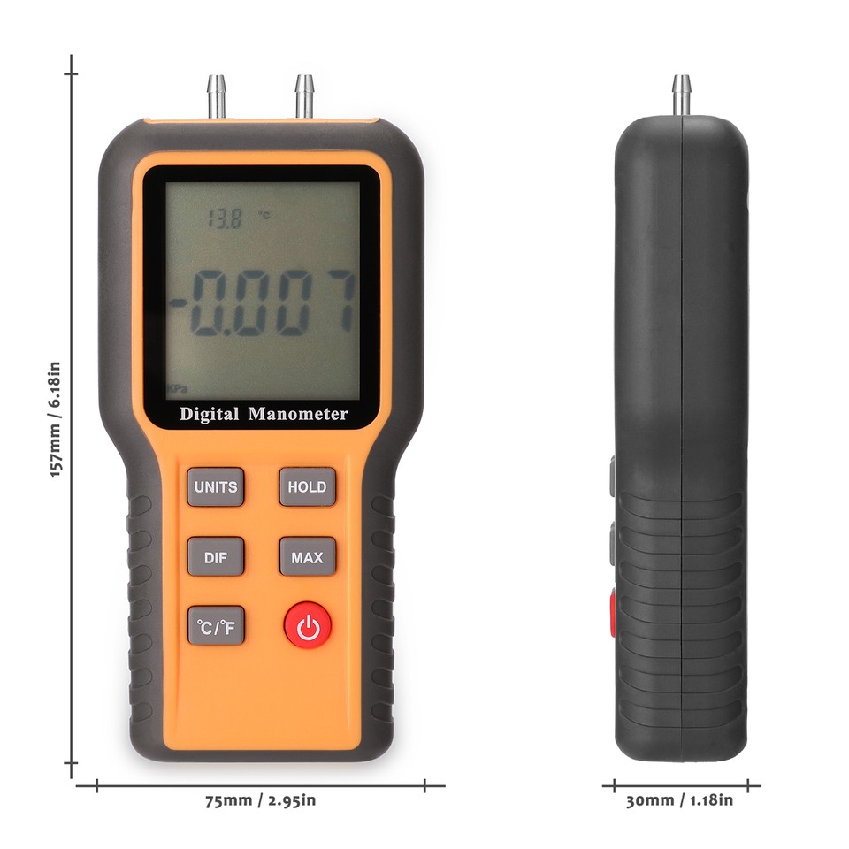 LCD Display Digital Manometer Dual Port Gas Tester Air Pressure Meters