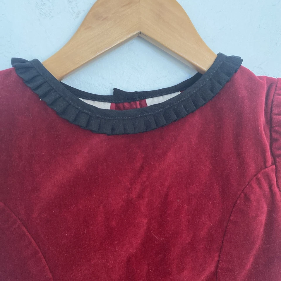 Vintage LAURA ASHLEY Red Velvet Dress Raffle Trim 90s Cottagecore Fairy Girls 6X - Image 3 of 4