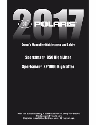 Polaris Owners Manual Book 2017 Sportsman XP 1000 High Lifter 