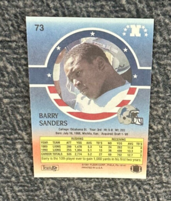 1991 Fleer Stars and Stripes Football Card #73 Barry Sanders