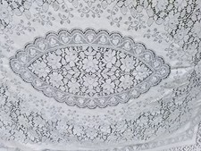 Vintage Quaker Lace Off White Thick Tablecloth 67" x 73" Floral Scalloped Edge