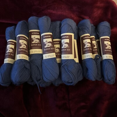 14 Skeins Of Vintage Ayrspun Super Kid 1/2 Ounce Yarn 100 Yd Each RUSTIC BLUE