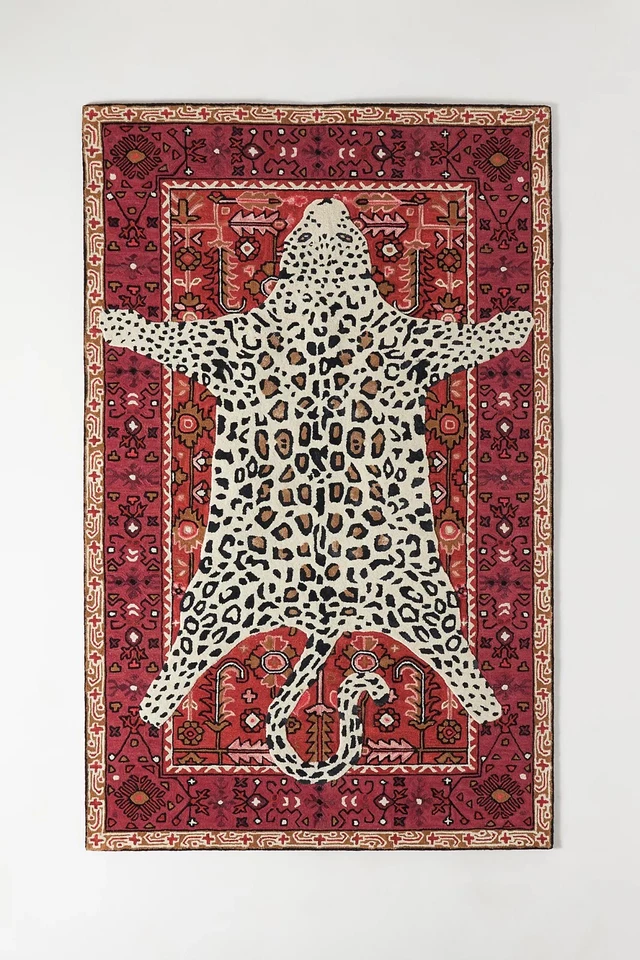 Octavia Leopard Red Modern Hand-Tufted 100% Wool Area Rug Carpet - Image 2 of 4