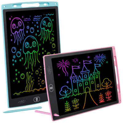 infactory LCD-Schreibtafel-Set mit 30 cm/12'', Stift, multicolor, rosa und blau