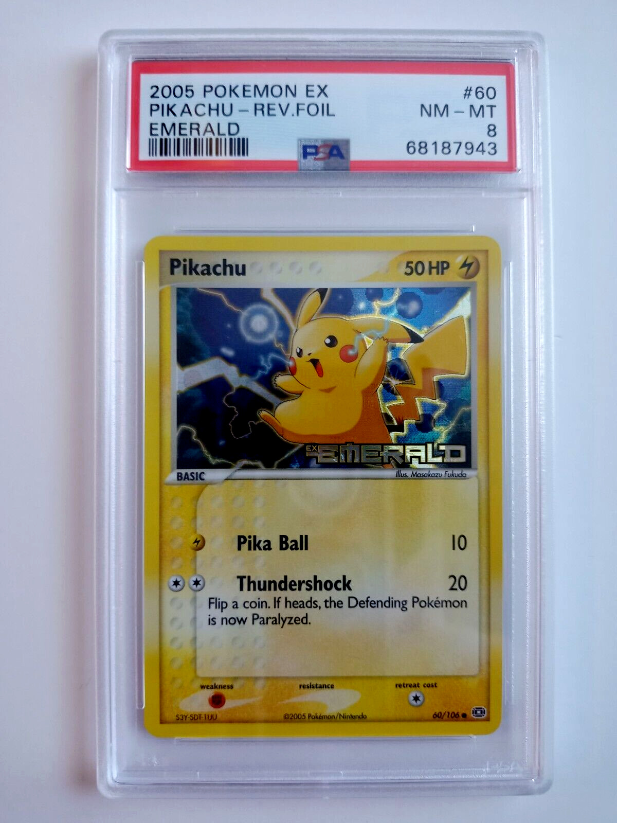 Pokemon EX Emerald Stamped Pikachu #60/106 Reverse Foil/HOLO  - PSA8 NM/M