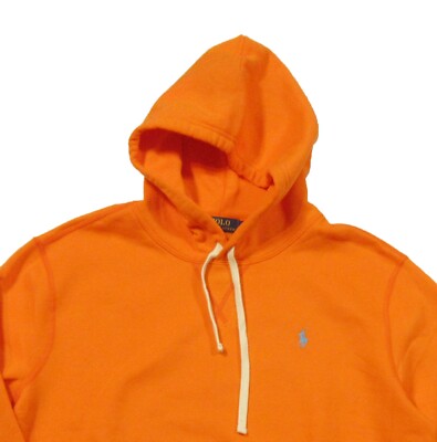トップス 90s Polo Ralph Lauren Orange Zip Hoodie Polo Ralph Lauren Men's Orange Cotton Blend Fleece Lined Pullover