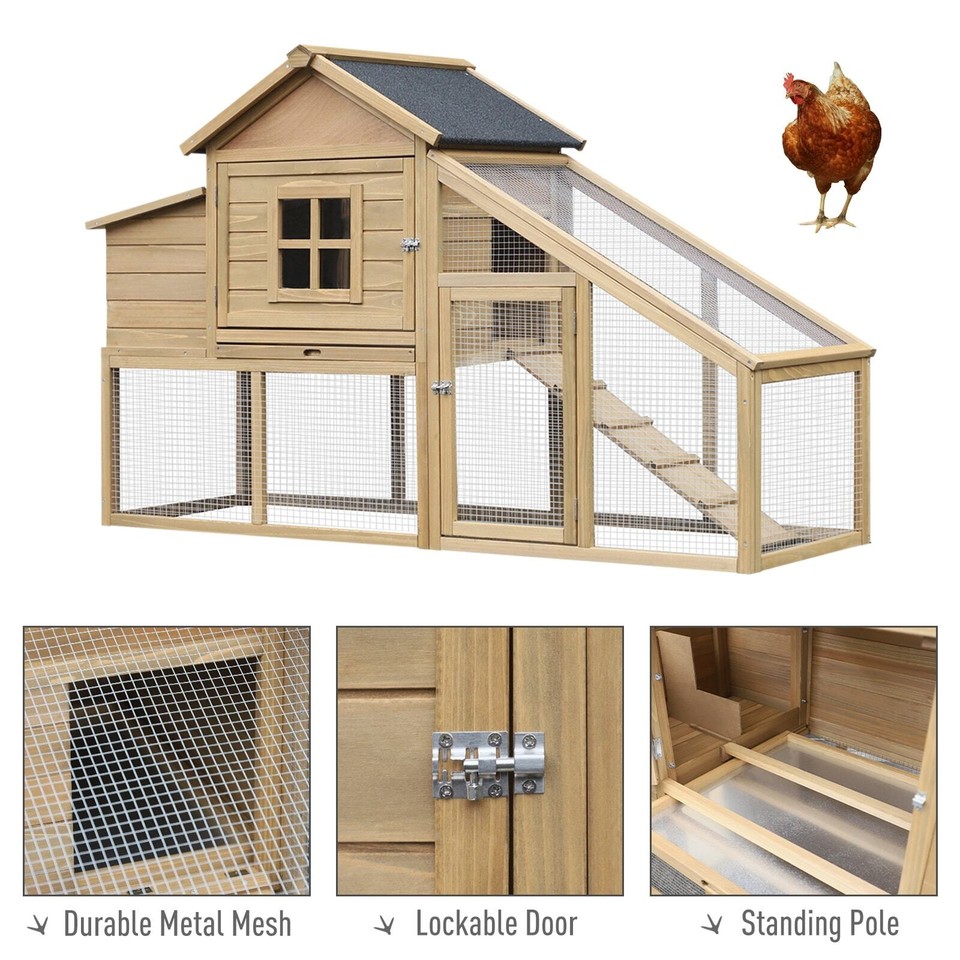 PawHut 69" Outdoor Wooden Chicken Coop Hen House with eBay