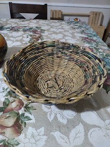 Vintage Rolled Magazine Basket Chic Folk Art Shabby  Decor  Abstract