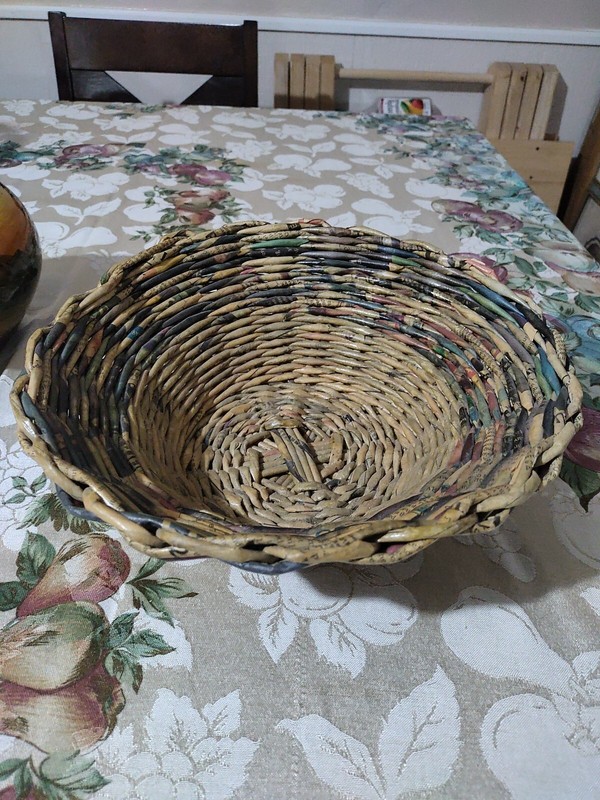 Vintage Rolled Magazine Basket Chic Folk Art Shabby  Decor  Abstract