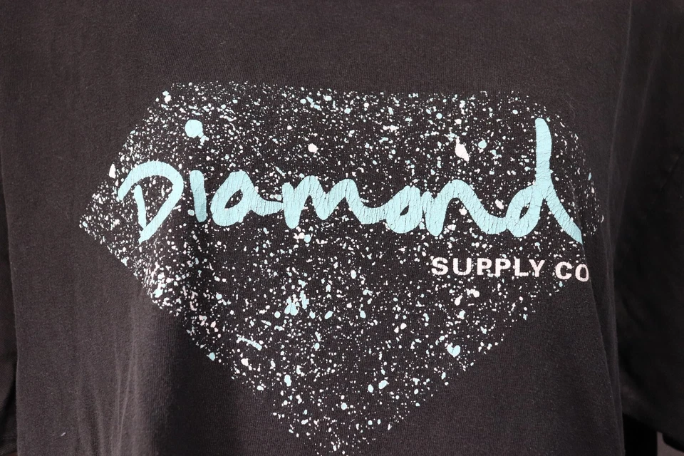 Camiseta para mujer Diamond Supply Co grande logotipo gráfico manga corta algodón negra Foto 3 de 4