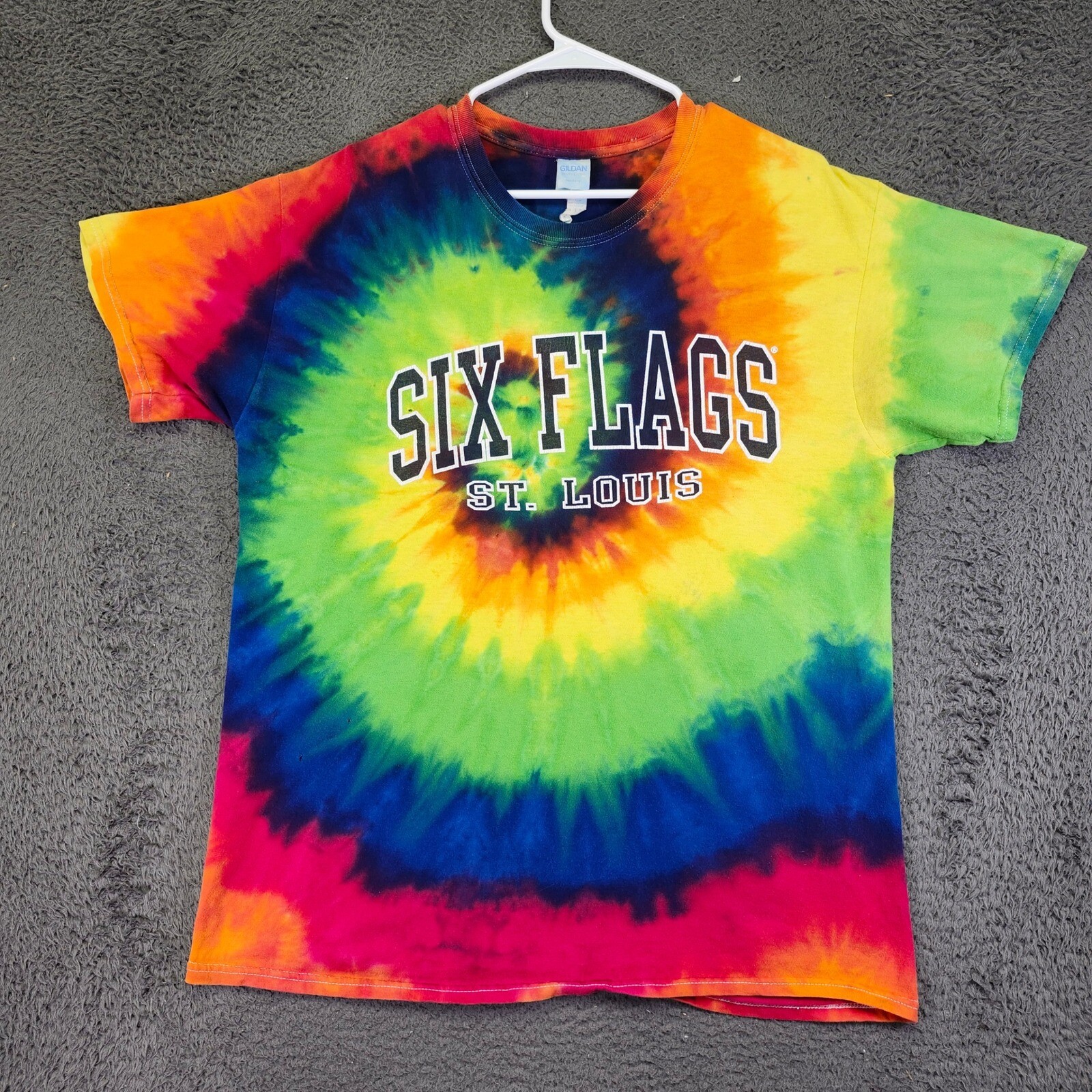 Vintage Six Flags St Louis Tie Dye Graphic Theme Park T-Shirt Size Large