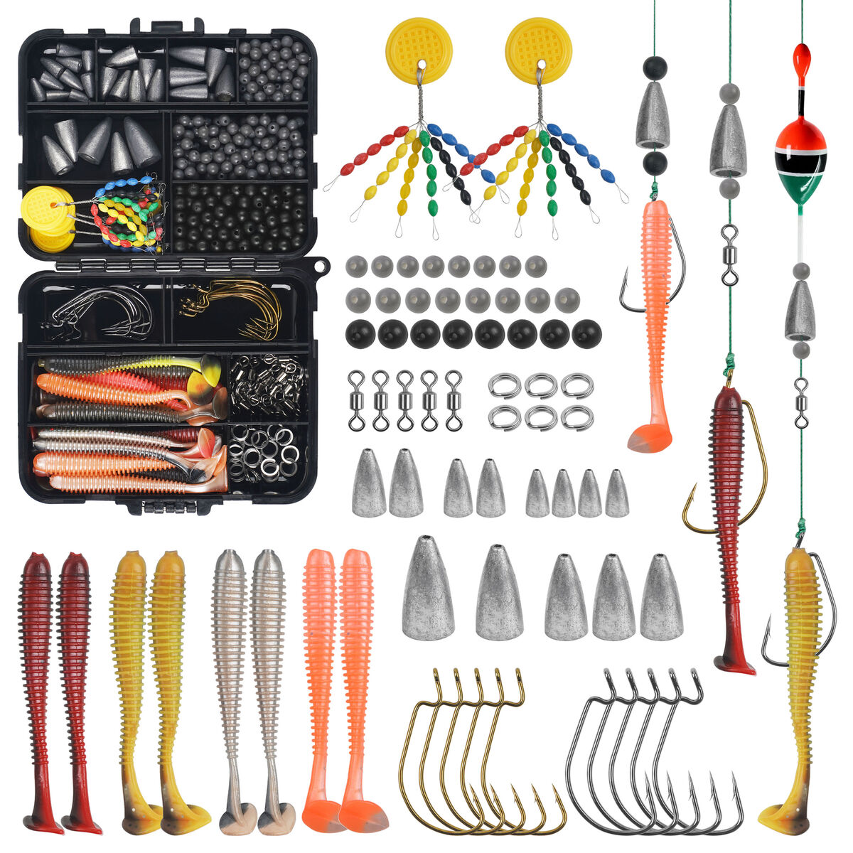 370Pcs Fishing Accessories Kit Swivels Hooks Lures Sinkers Beads Terminal  Tackle