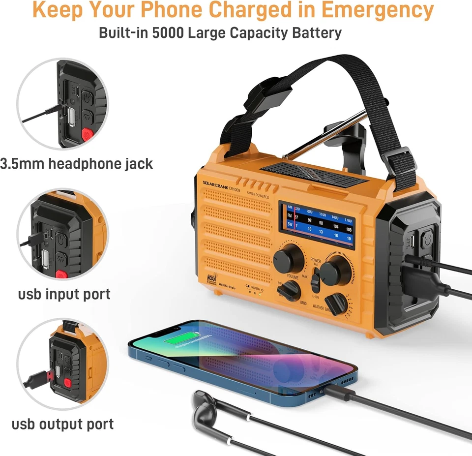 Emergency Radio with NOAA Weather Alert, Portable Solar Hand Crank AM/FM Radio f - Image 4 of 4