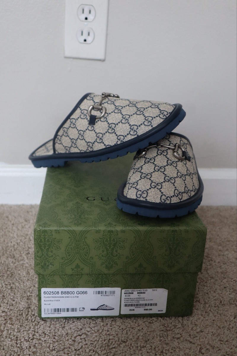 GUCCI Mule Slippers GG Navy Monogram & Silver tone Horsebit Gucci