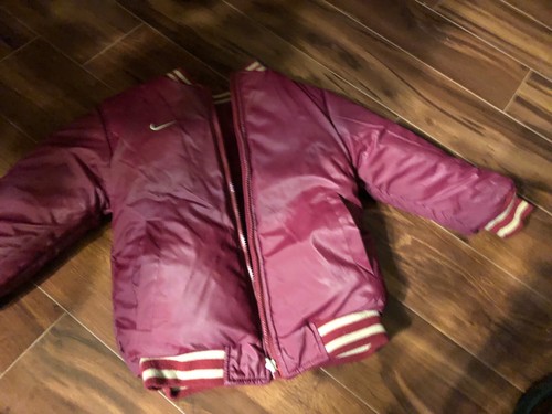 Nike Vintage Reversible Winter Bomber Jacket Maroon & Beige Nylon Boy's Size 6 - Picture 7 of 12