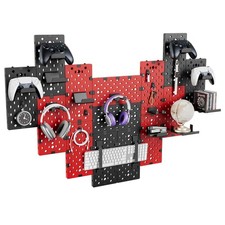 Wall Mount Controller Headphone Holder, 14pcs, Gaming Accessory, Black Red