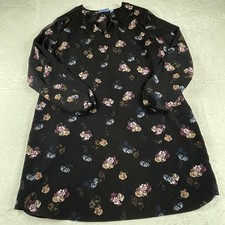 Simply Vera Vera Wang Black Floral Shift Dress XL Sheer Sleeve Faux Leather