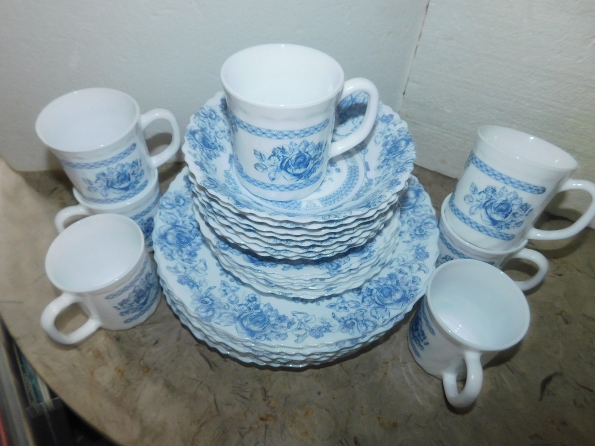 Arcopal France Vintage Dinner Plates Blue Floral 37 Piece Set | eBay