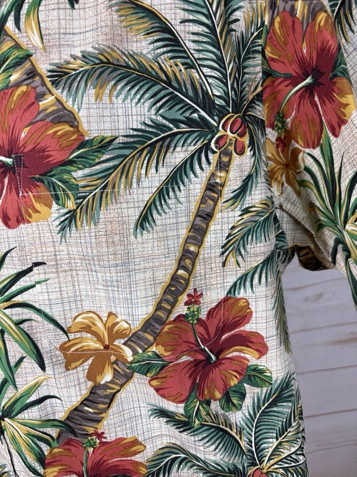 Camisa Aloha XL Hawaiana Hibisco Palmeras Palmera Flores Abotonada Bonita Para Hombre Foto 4 de 4