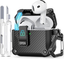 Case for AirPods 4th Generation with Cleaner Kit  Keychain, W-Black
