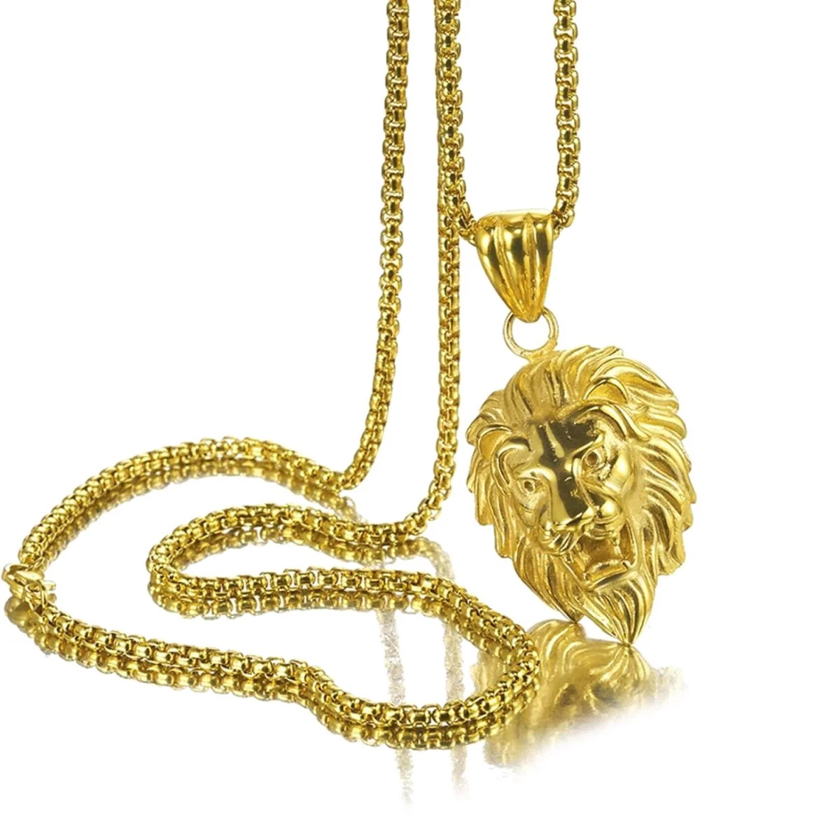 Hombre Hip Hop Rey León Desembarco Colgante Collar Oro Amarillo 18K Sobre 24"...